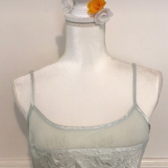 Slip Dress in Mint - Flowy like Satin - with Sheer Neckline Feature M - Picture 10 of 15